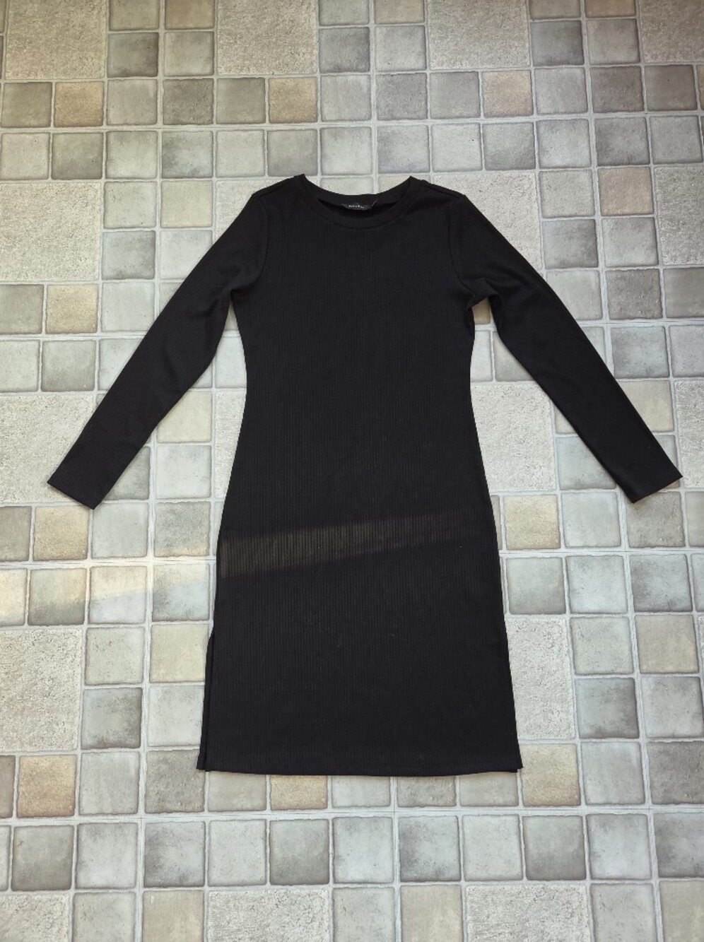 Black Ribbed Crew Neck Long Sleeve Dress Size Small